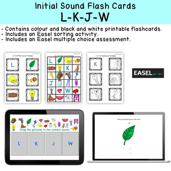 Preview of L K J W Flash Cards for Memory or Sorting & Easel