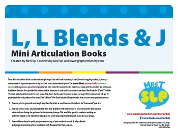 Preview of ARTICULATION Mini BOOKS: L, L Blends, & J
