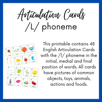 Preview of L Sound Printable Articulation Cards for Speech Therapy