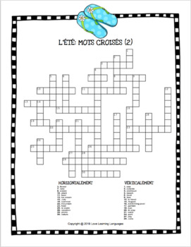 L été French crossword puzzles Summer theme 10 versions TpT