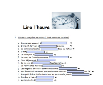 Preview of L'heure en français - Listening and writing comprehension - Distance learning