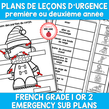 Preview of L'hiver Plans de leçon d'urgence 1re année FRENCH Grade 1 emergency sub plans
