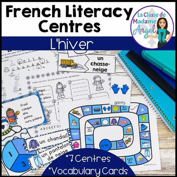 Preview of L'hiver - French Winter Literacy Centres and Vocabulary Cards