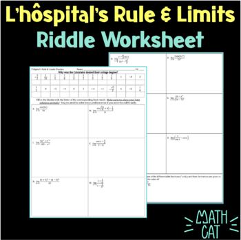 Preview of L'hopital's Rule and Limits Practice Riddle Worksheet