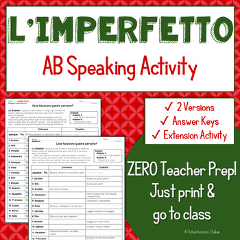 Preview of L'imperfetto AB Speaking Activity (Italian Imperfect Practice)