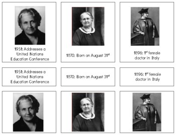 Preview of L045 (PDF): LIFE OF (Maria Montessori) 3 part cards (4pgs)