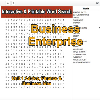 Preview of Business Enterprise Environment Advice & Finance Word Search