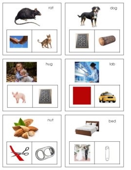 Preview of L231 (PDF): rhyming|word family (CVC|phonetic) images w\hint (clip cards)