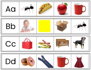 Preview of L300 (PDF): UPPERCASE|LOWERCASE (beginning sound) clip strips w\images