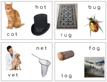 Preview of L311 (PDF): rhyming|word family (CVC|phonetic) 2 part cards (images & words)