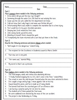 L.8.2.a - Commas, Ellipses, and Dashes Worksheets and Quiz | TpT