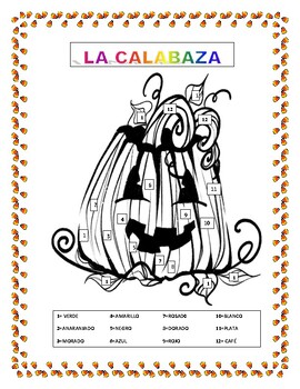Preview of LA CALABAZA-Color by Number in Spanish-" The Pumpkin"-La Cara/Face-OTOÑO