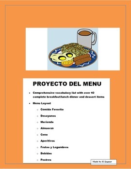 Preview of LA COMIDA PROYECTO- Spanish Foods Menu Project-Spanish I