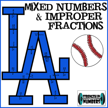 LA Dodgers Baseball Puzzle - Equivalent Fractions/Mixed Numbers