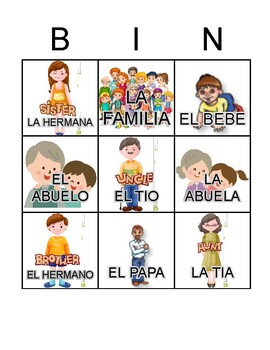 Bingo de la familia - Family Bingo Game in Spanish - Classful