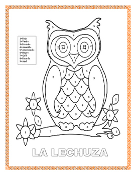 Preview of LA LECHUZA-Color by Number in Spanish- The Owl"-Fall -OTOÑO-Distance Learning