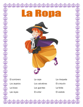 Preview of LA ROPA-Clothes in Spanish-"La Bruja Feliz"-Halloween Themed-Distance Learning