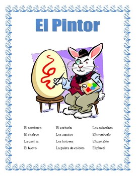 Preview of LA ROPA-Label the clothes Spanish-"El Conejo Pintor"-Distance Learning