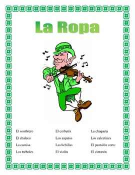 Preview of LA ROPA-Spanish Clothing- St.Patrick's Day Theme -Distance Learning