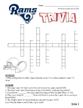 LA Rams Football Trivia 2 Crosswords, Keys, 4 Zentangles, Super