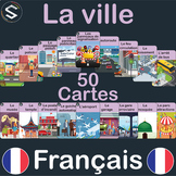 LA VILLE, FRENCH "Town" Vocabulary flashcards, (9x6cm). 50