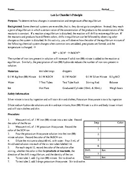 Preview of LAB Chemistry - Equilibrium Le Chatlier's Principle