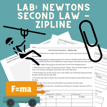 Preview of LAB - Integrated Physics/Chem & Physics - Newtons Second Law - Zipline Lab