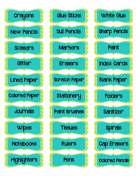 LABELS for Classroom Organization and Supplies: Bright Blue & Green