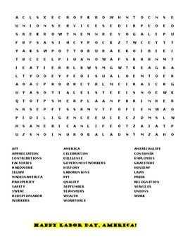 Labor Day! Celebrate! A Word Search (35 Words) 