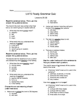 Preview of 3rd grade LAFS Grammar Quiz Lessons 26-30 (Ready FL)