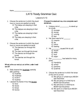 Preview of 3rd grade LAFS Grammar Quiz Lessons 6-10 (Ready FL)