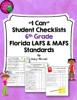 LAFS  MAFS quot;I Canquot; Student Checklists for 6th Grade Florida Standards