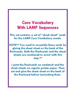 Preview of LAMP - AAC - Words for Life - Core Vocabulary Cheat Sheet Flashcards