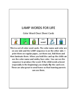 Preview of LAMP WFL -- Color Word Cheat Sheet Cards -- AAC