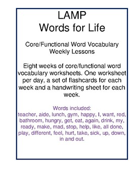 Preview of LAMP WFL Core/Functional Word Worksheets and Flashcards