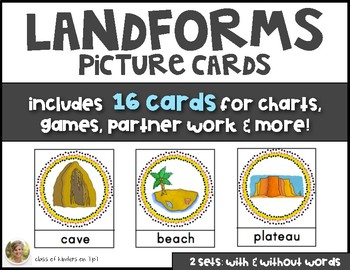 Preview of LANDFORMS Vocabulary & Picture Cards Social Studies Kindergarten or First Grade