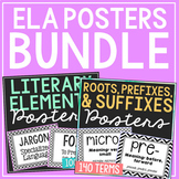 LANGUAGE ARTS Posters | Literary Elements, Roots, Prefixes