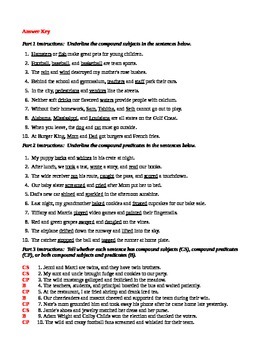 ELA SUBJECTS & PREDICATES Simple, Complete, Compound WORKSHEET #1 w