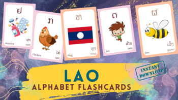 Preview of LAO Alphabet FLASHCARD with picture, Learning LAO, Lao Letter Flashcard,Lao Lang