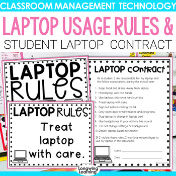 Preview of Computer Laptop Rules Posters and Computer Student Contract Classroom Tech Rules
