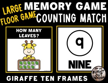 Preview of LARGE MEMORY MATCH FLOOR GAME COUNT MATCHING COUNTING 1- 10 Giraffe Leaf Leaves