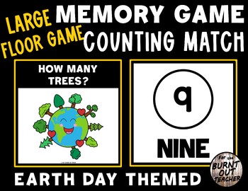 Preview of LARGE MEMORY MATCH FLOOR GAME COUNT MATCHING COUNTING 1- 10 TREE EARTH DAY APRIL