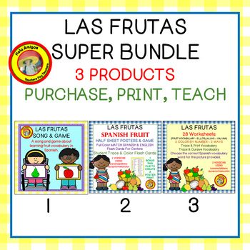 Preview of LAS FRUTAS SPANISH FRUIT SUPER BUNDLE  SONG,GAMES,POSTERS,WORKSHEETS, FLASH CARD