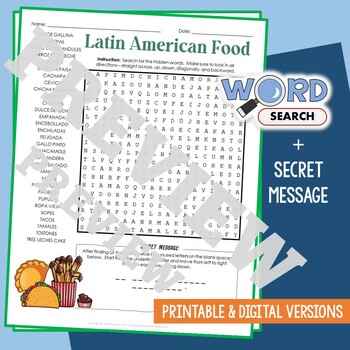 Preview of LATIN AMERICAN FOOD Word Search Puzzle Activity Vocabulary Worksheet