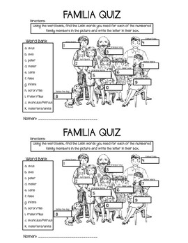 Preview of LATIN FAMILY QUIZ - FAMILIA