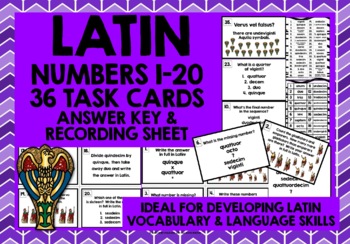 Preview of LATIN NUMBERS 1-20 TASK CARDS