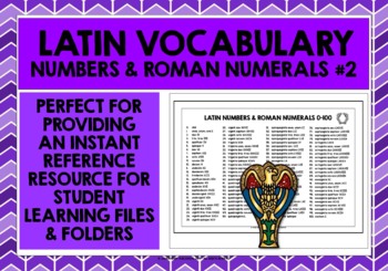 Preview of LATIN NUMBERS & ROMAN NUMBERS 0-100 LIST #2