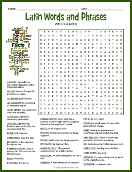 Preview of (Middle School) LATIN VOCABULARY TERMS Word Search Puzzle Worksheet