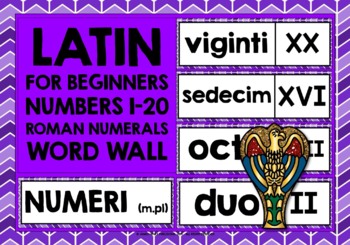 Preview of LATIN NUMBERS & ROMAN NUMERALS 1-20 WORD WALL