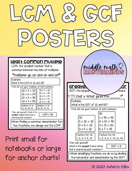 LCM & GCF Posters by Middle Math Masterminds | TPT